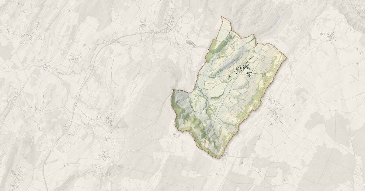 Portrait cartographique de Miéry : relief, eau, forêts, bâti et voies, calculés à partir des données de l'IGN