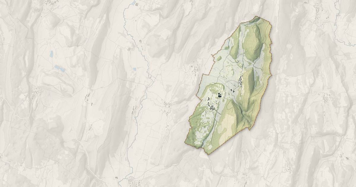 Portrait cartographique de Montrevel : relief, eau, forêts, bâti et voies, calculés à partir des données de l'IGN