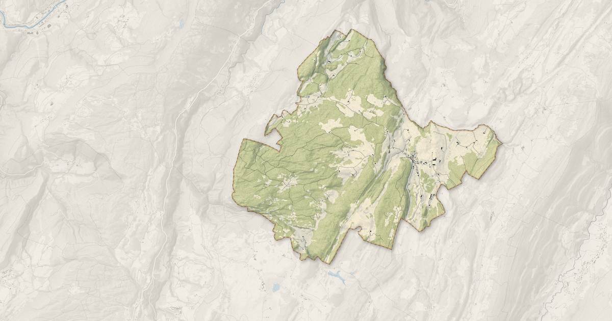 Portrait cartographique de Les Moussières : relief, eau, forêts, bâti et voies, calculés à partir des données de l'IGN