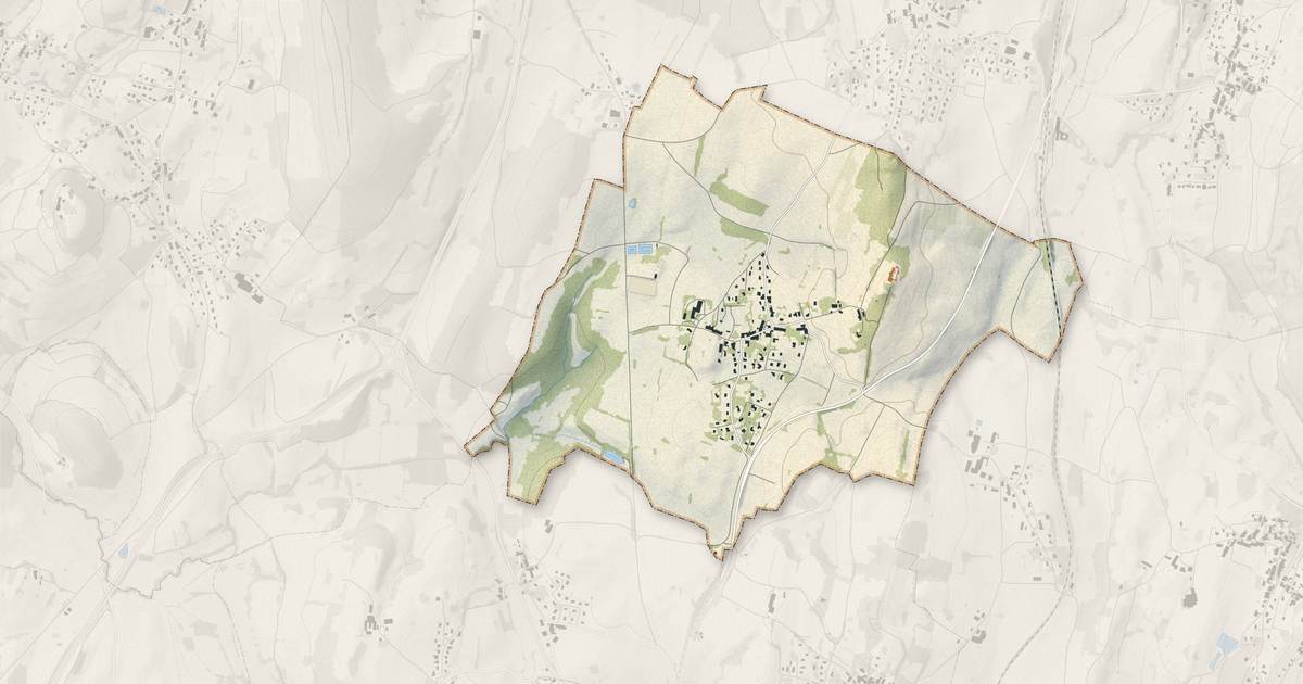 Portrait cartographique de Le Pin : relief, eau, forêts, bâti et voies, calculés à partir des données de l'IGN