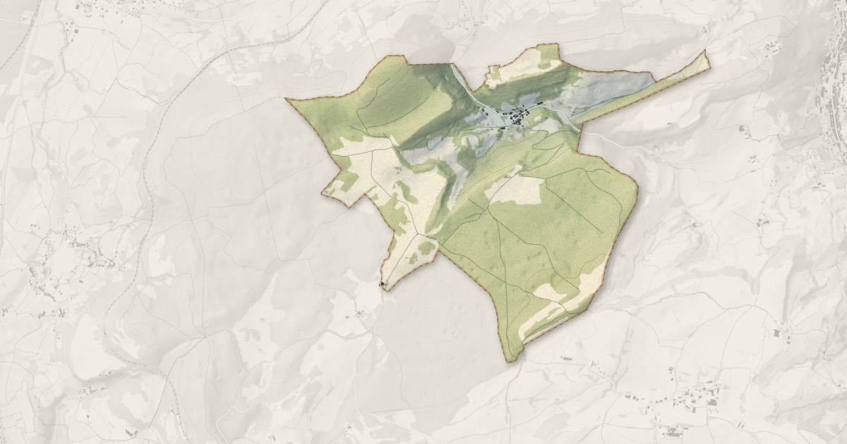 Portrait cartographique de Pretin : relief, eau, forêts, bâti et voies, calculés à partir des données de l'IGN