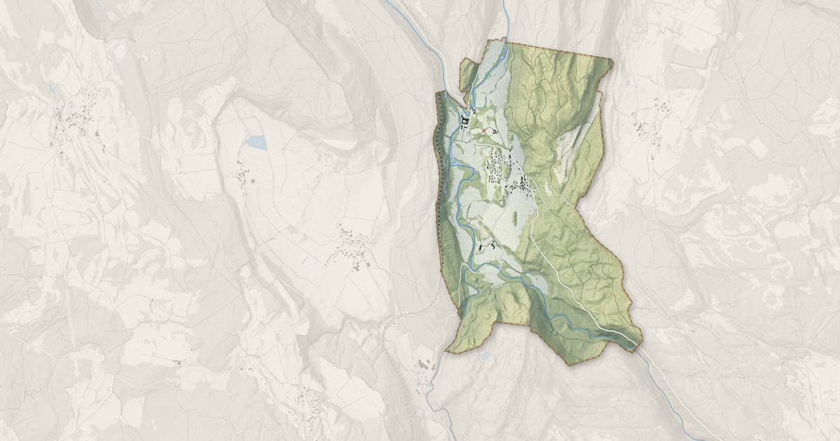 Portrait cartographique de Syam : relief, eau, forêts, bâti et voies, calculés à partir des données de l'IGN