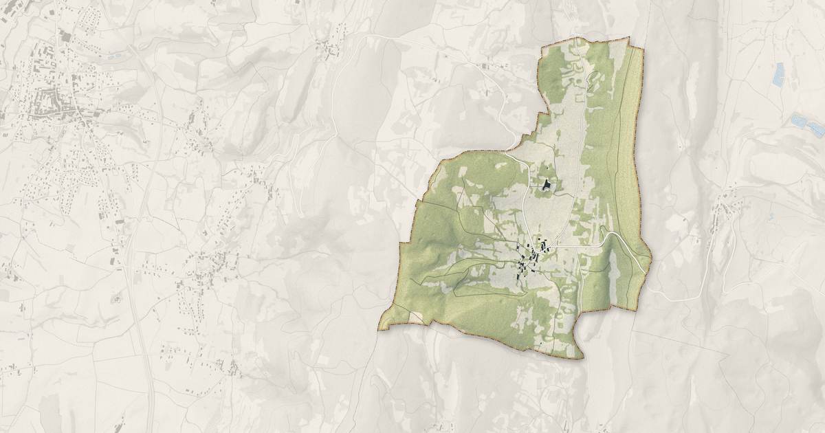Portrait cartographique de Thoissia : relief, eau, forêts, bâti et voies, calculés à partir des données de l'IGN