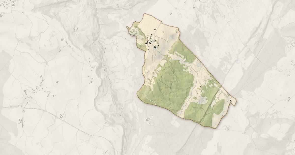 Portrait cartographique de Aresches : relief, eau, forêts, bâti et voies, calculés à partir des données de l'IGN