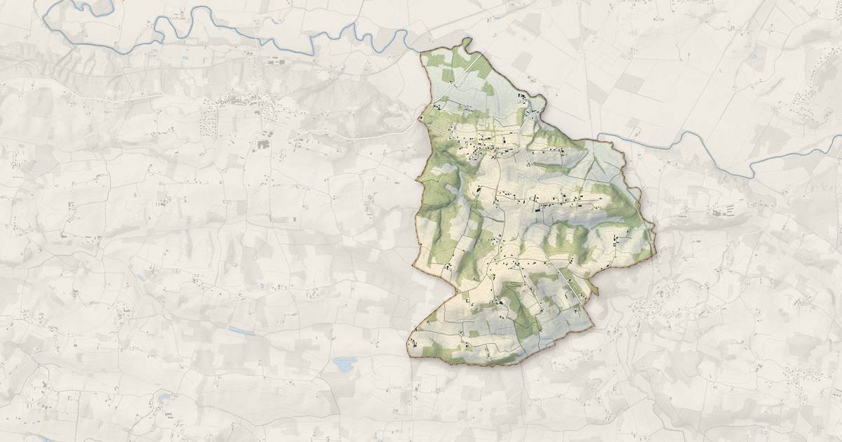 Portrait cartographique de Banos : relief, eau, forêts, bâti et voies, calculés à partir des données de l'IGN