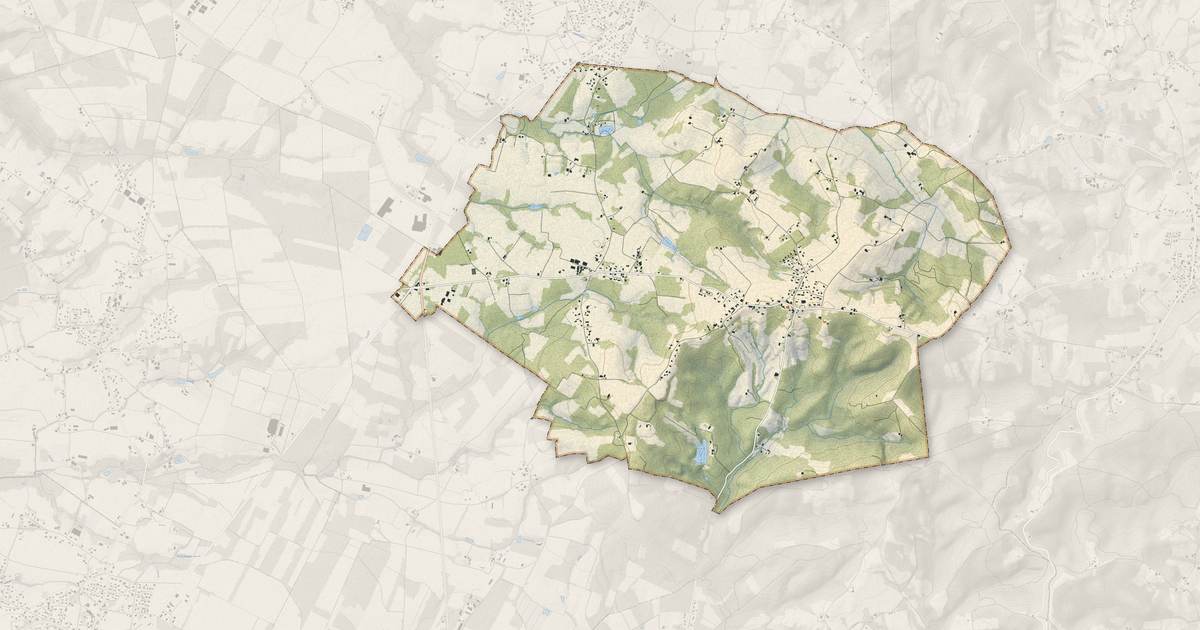 Portrait cartographique de Bélus : relief, eau, forêts, bâti et voies, calculés à partir des données de l'IGN