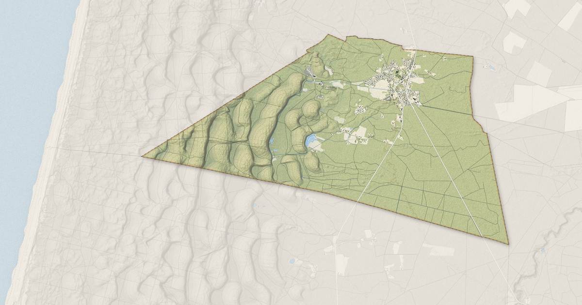 Portrait cartographique de Bias : relief, eau, forêts, bâti et voies, calculés à partir des données de l'IGN