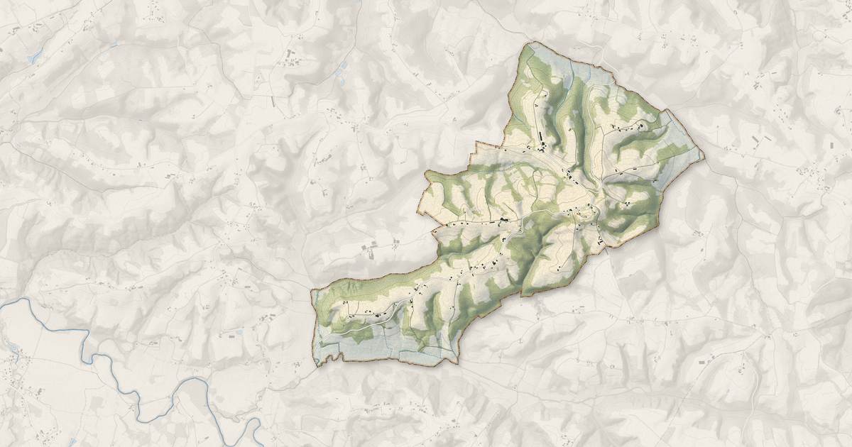 Portrait cartographique de Castelner : relief, eau, forêts, bâti et voies, calculés à partir des données de l'IGN