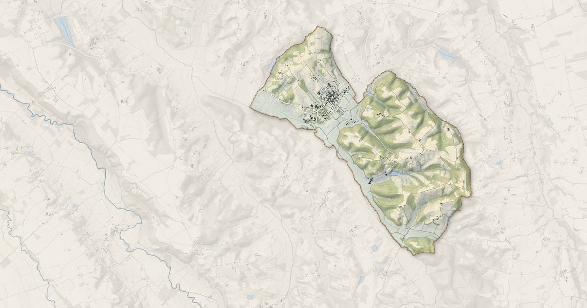 Portrait cartographique de Geaune : relief, eau, forêts, bâti et voies, calculés à partir des données de l'IGN