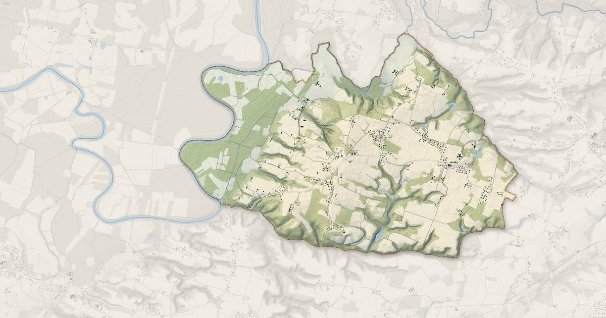 Portrait cartographique de Goos : relief, eau, forêts, bâti et voies, calculés à partir des données de l'IGN