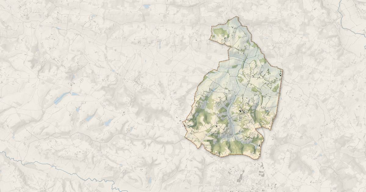 Portrait cartographique de Horsarrieu : relief, eau, forêts, bâti et voies, calculés à partir des données de l'IGN