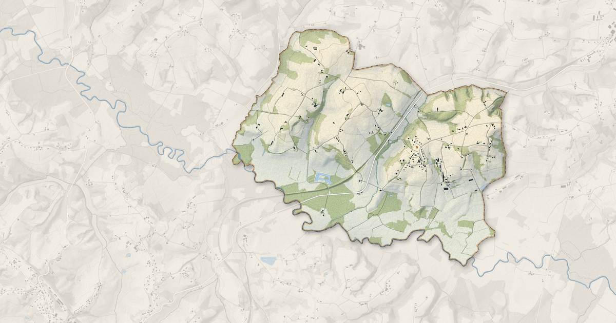Portrait cartographique de Lourquen : relief, eau, forêts, bâti et voies, calculés à partir des données de l'IGN