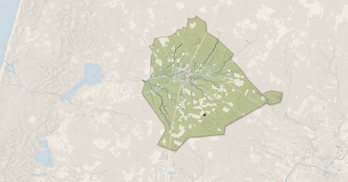 Portrait cartographique de Magescq : relief, eau, forêts, bâti et voies, calculés à partir des données de l'IGN