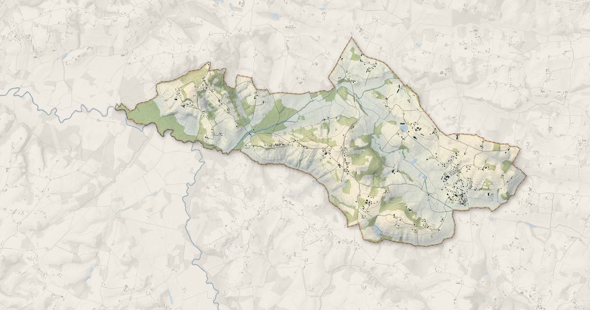 Portrait cartographique de Saint-Aubin : relief, eau, forêts, bâti et voies, calculés à partir des données de l'IGN