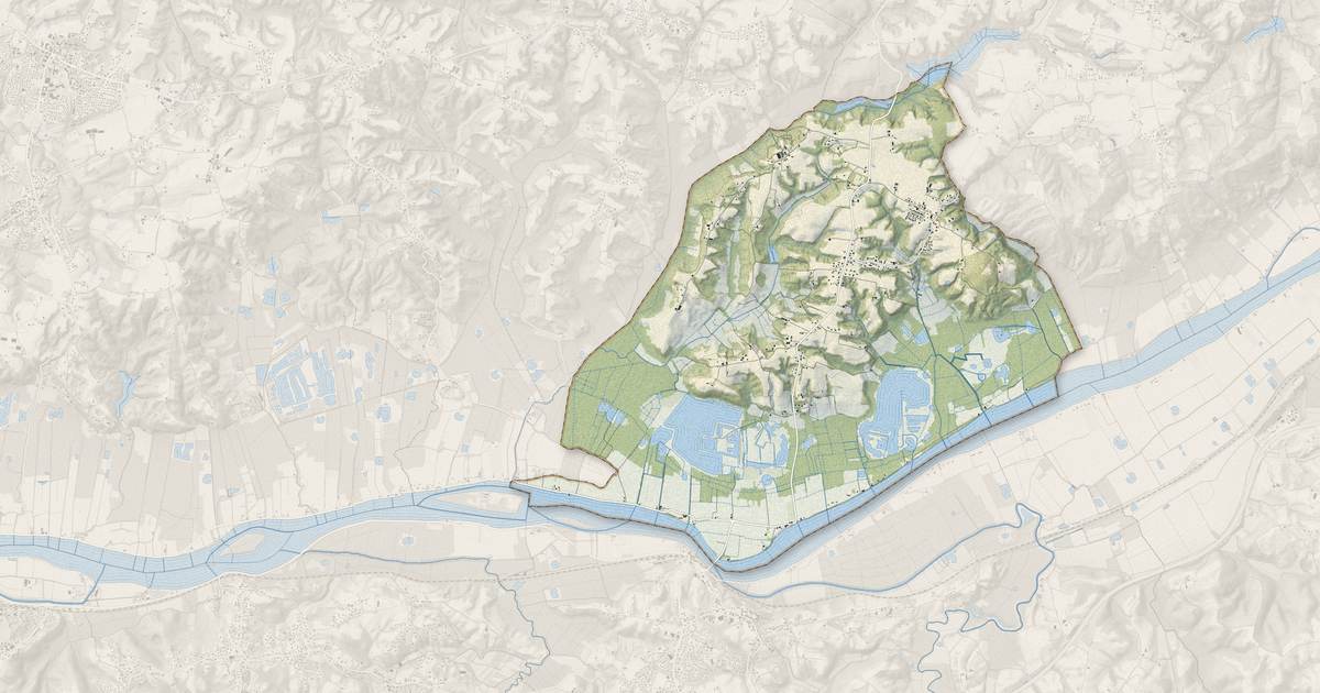 Portrait cartographique de Saint-Laurent-de-Gosse : relief, eau, forêts, bâti et voies, calculés à partir des données de l'IGN