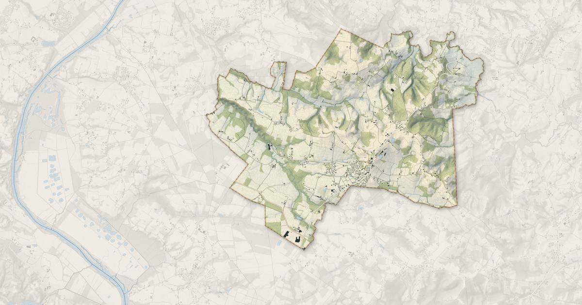 Portrait cartographique de Saint-Lon-les-Mines : relief, eau, forêts, bâti et voies, calculés à partir des données de l'IGN