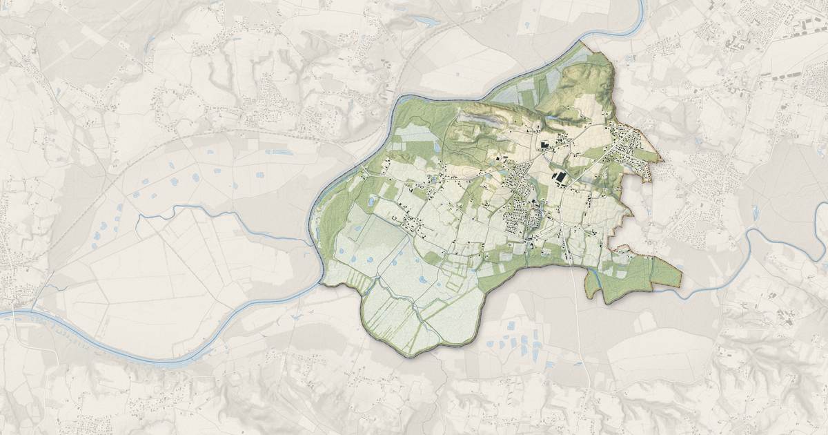 Portrait cartographique de Tercis-les-Bains : relief, eau, forêts, bâti et voies, calculés à partir des données de l'IGN