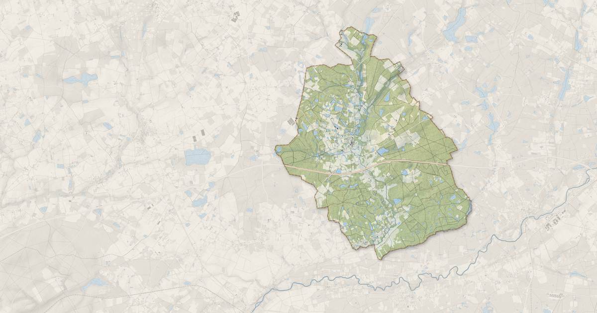 Portrait cartographique de Gy-en-Sologne : relief, eau, forêts, bâti et voies, calculés à partir des données de l'IGN