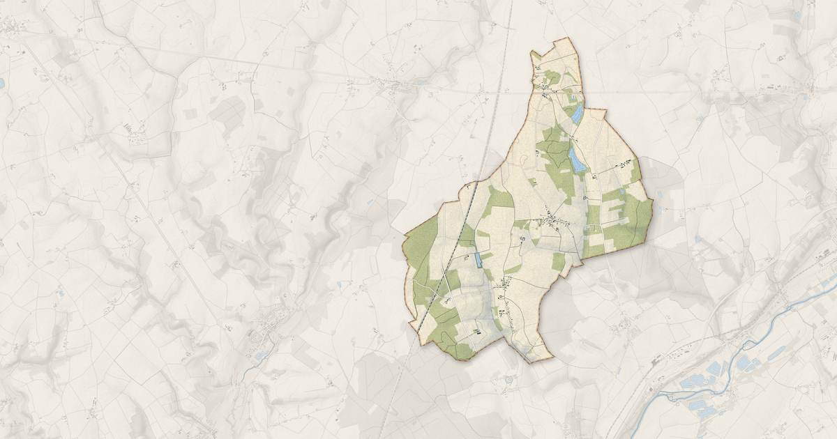 Portrait cartographique de Rahart : relief, eau, forêts, bâti et voies, calculés à partir des données de l'IGN