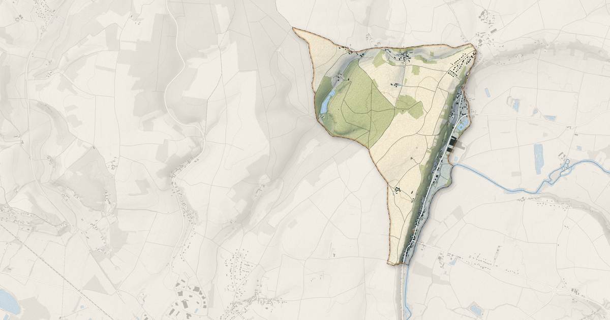 Portrait cartographique de Les Roches-l'Évêque : relief, eau, forêts, bâti et voies, calculés à partir des données de l'IGN