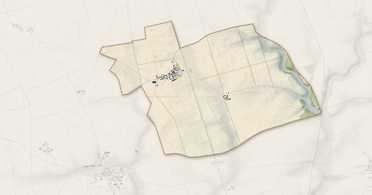 Portrait cartographique de Villeneuve-Frouville : relief, eau, forêts, bâti et voies, calculés à partir des données de l'IGN