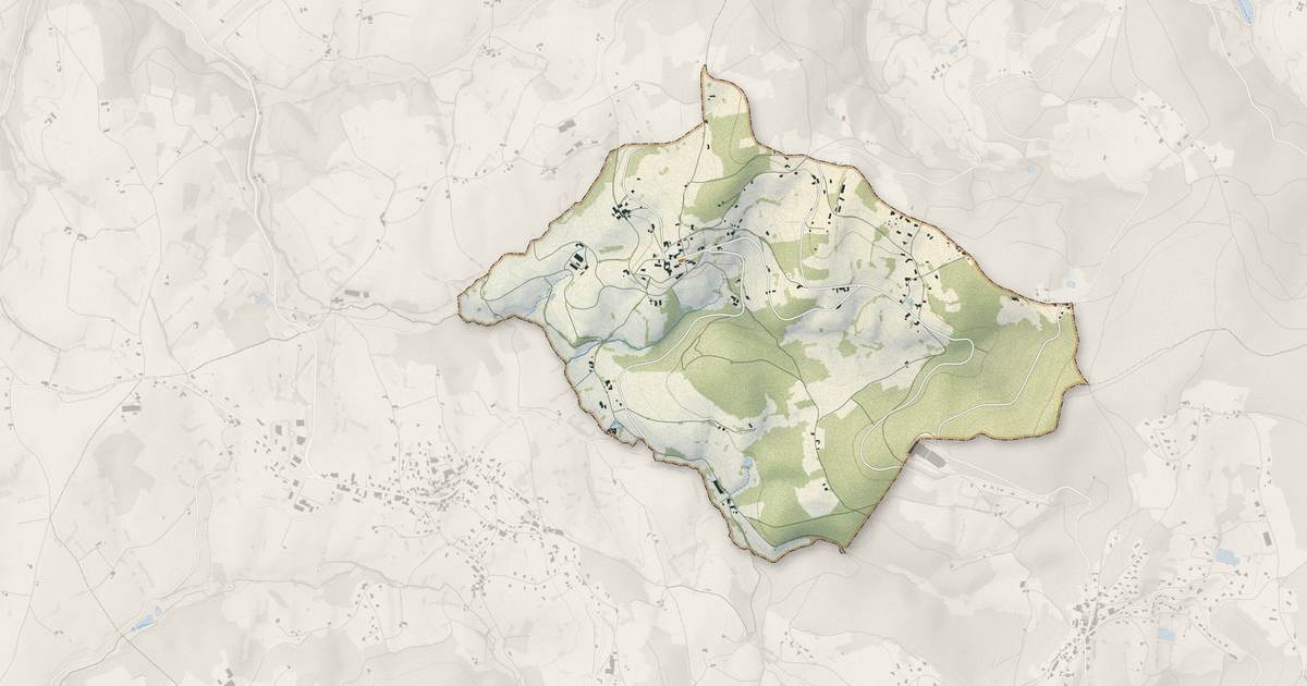 Portrait cartographique de Arcinges : relief, eau, forêts, bâti et voies, calculés à partir des données de l'IGN