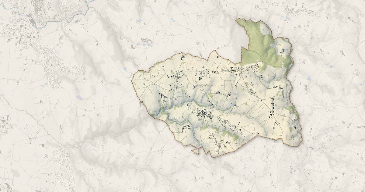 Portrait cartographique de Aveizieux : relief, eau, forêts, bâti et voies, calculés à partir des données de l'IGN
