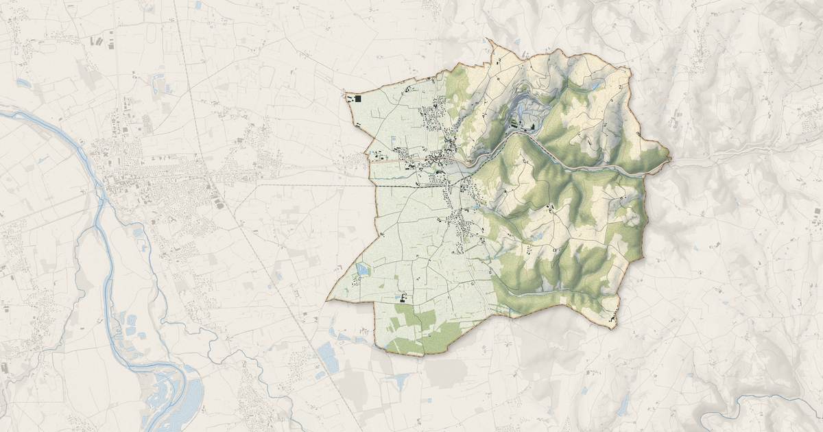 Portrait cartographique de Bellegarde-en-Forez : relief, eau, forêts, bâti et voies, calculés à partir des données de l'IGN