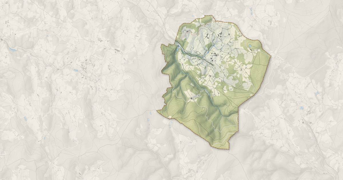 Portrait cartographique de Belleroche : relief, eau, forêts, bâti et voies, calculés à partir des données de l'IGN