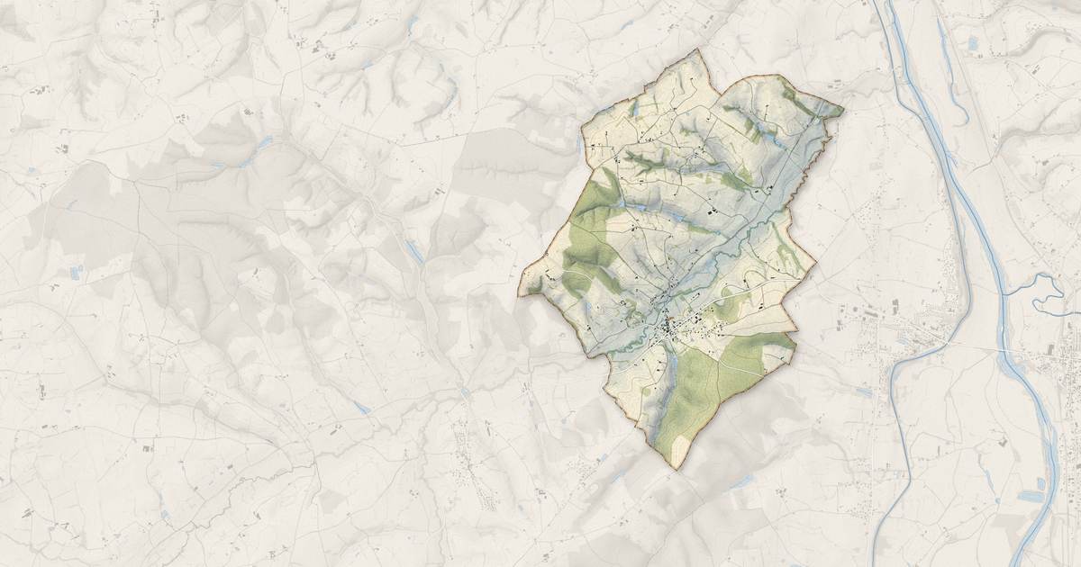 Portrait cartographique de La Bénisson-Dieu : relief, eau, forêts, bâti et voies, calculés à partir des données de l'IGN