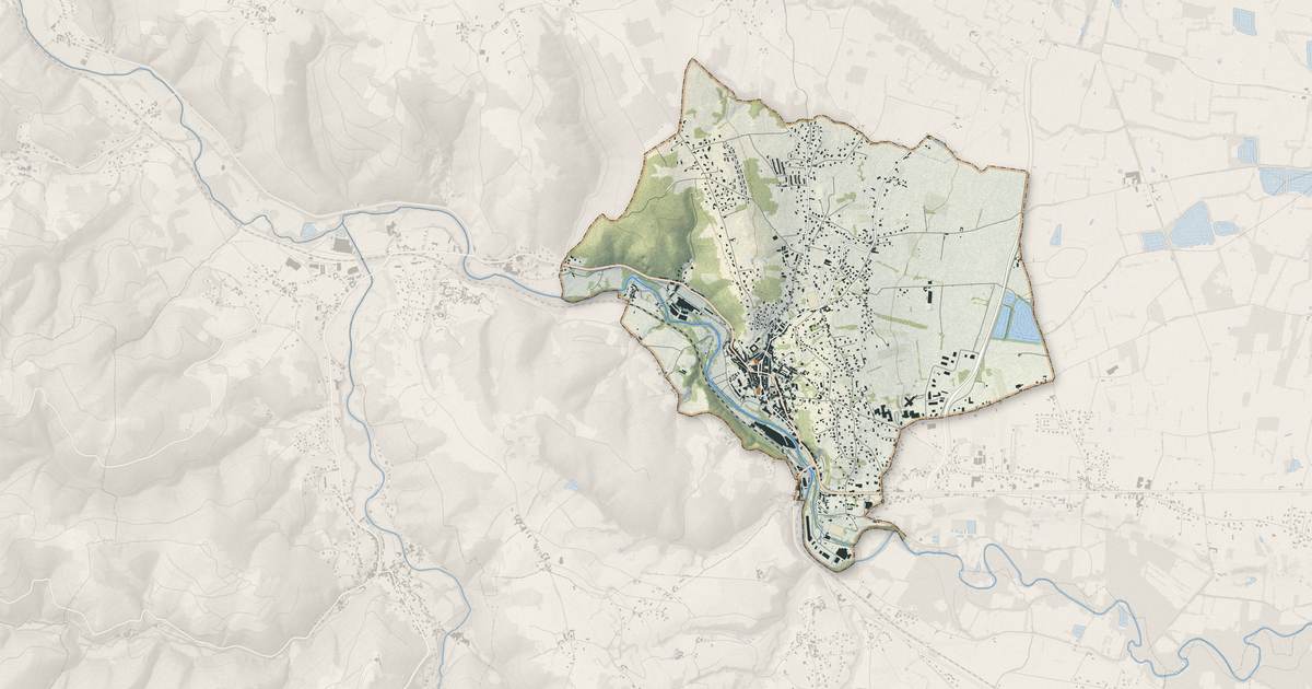 Portrait cartographique de Boën-sur-Lignon : relief, eau, forêts, bâti et voies, calculés à partir des données de l'IGN