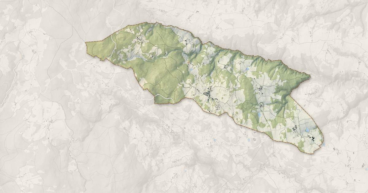 Portrait cartographique de Chazelles-sur-Lavieu : relief, eau, forêts, bâti et voies, calculés à partir des données de l'IGN
