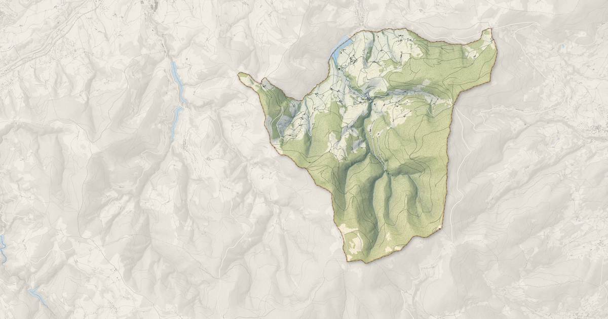 Portrait cartographique de Doizieux : relief, eau, forêts, bâti et voies, calculés à partir des données de l'IGN