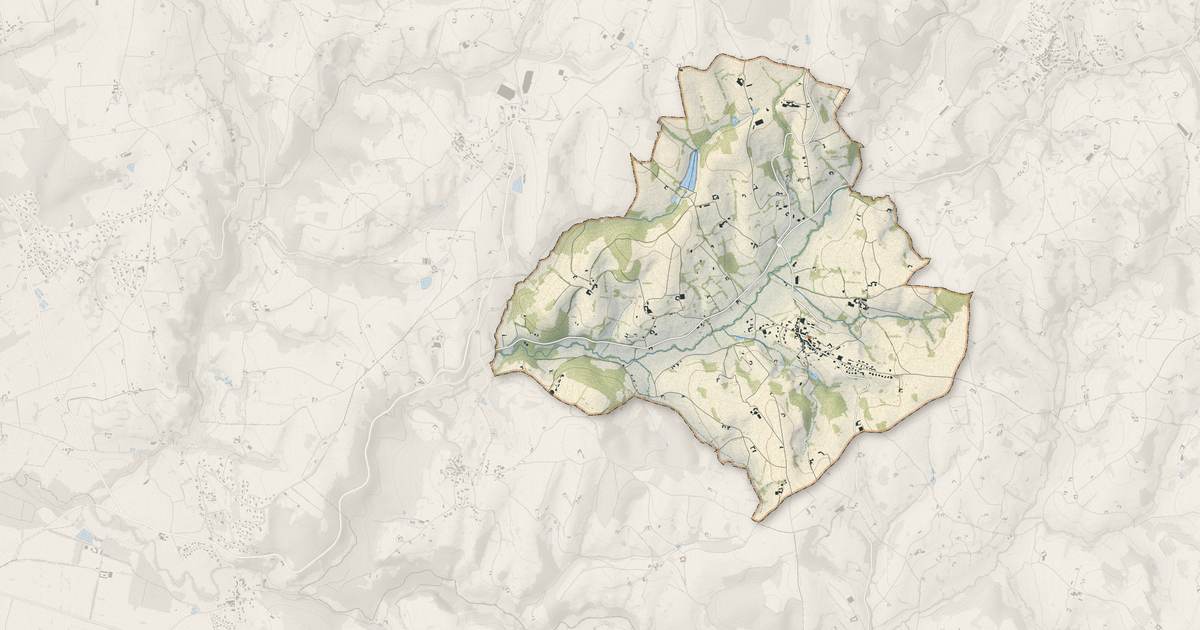 Portrait cartographique de Essertines-en-Donzy : relief, eau, forêts, bâti et voies, calculés à partir des données de l'IGN