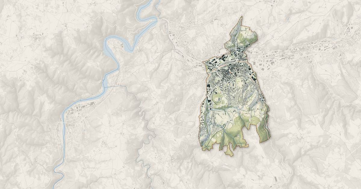 Portrait cartographique de Firminy : relief, eau, forêts, bâti et voies, calculés à partir des données de l'IGN