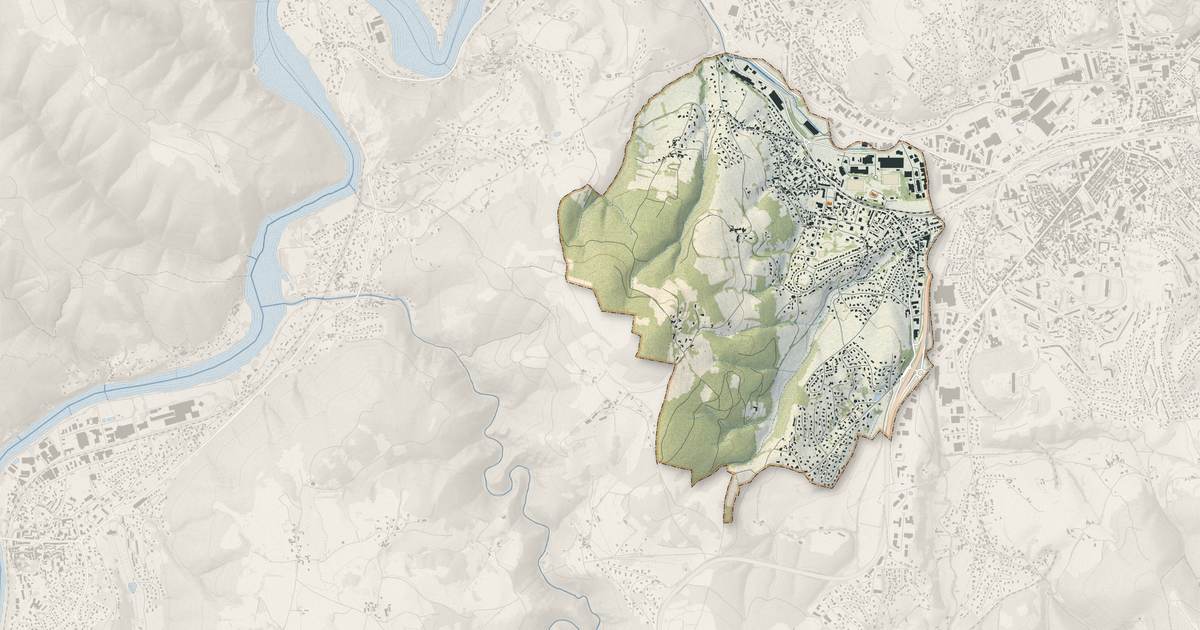 Portrait cartographique de Fraisses : relief, eau, forêts, bâti et voies, calculés à partir des données de l'IGN