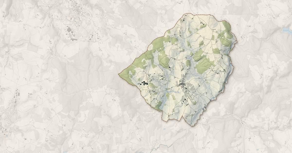 Portrait cartographique de Jonzieux : relief, eau, forêts, bâti et voies, calculés à partir des données de l'IGN