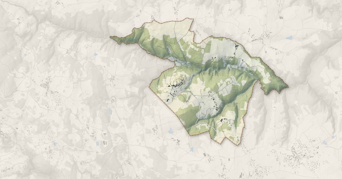 Portrait cartographique de Lavieu : relief, eau, forêts, bâti et voies, calculés à partir des données de l'IGN