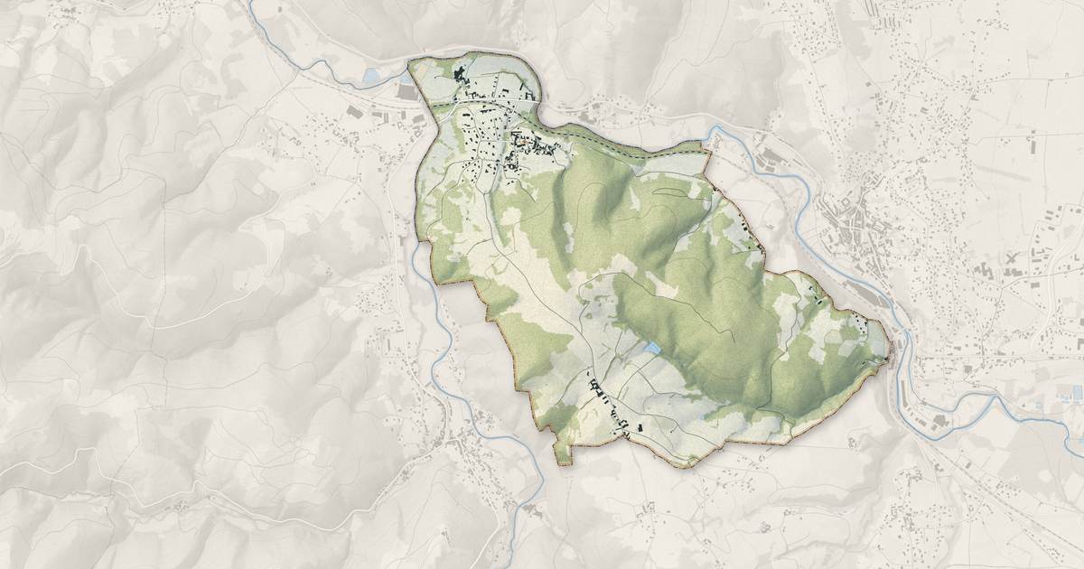 Portrait cartographique de Leigneux : relief, eau, forêts, bâti et voies, calculés à partir des données de l'IGN