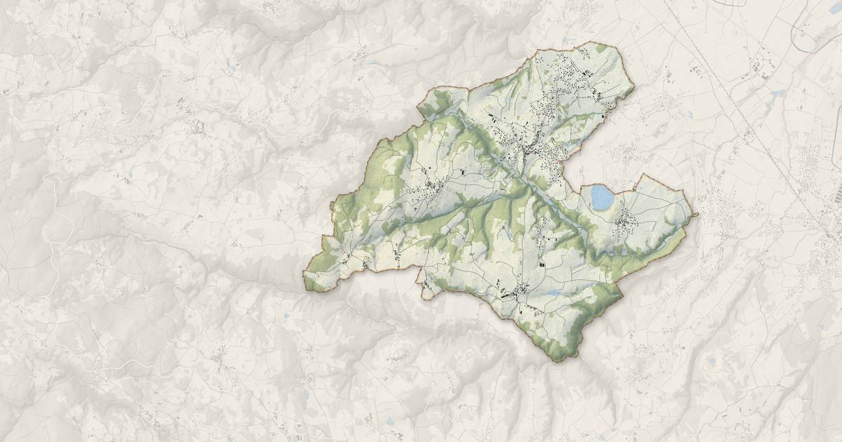Portrait cartographique de Lézigneux : relief, eau, forêts, bâti et voies, calculés à partir des données de l'IGN