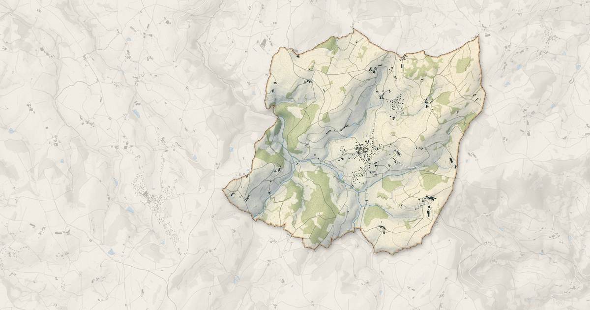 Portrait cartographique de Marcenod : relief, eau, forêts, bâti et voies, calculés à partir des données de l'IGN