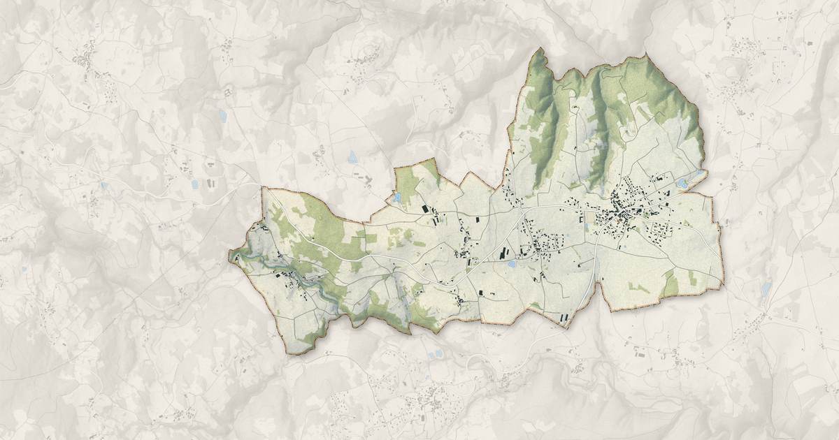 Portrait cartographique de Margerie-Chantagret : relief, eau, forêts, bâti et voies, calculés à partir des données de l'IGN