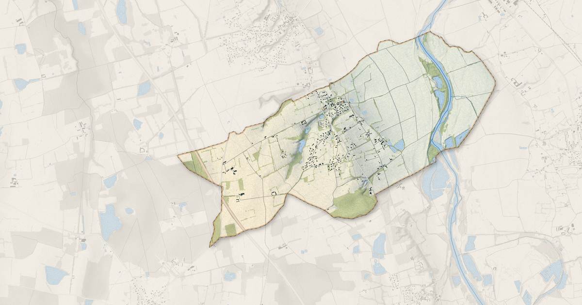 Portrait cartographique de Mizérieux : relief, eau, forêts, bâti et voies, calculés à partir des données de l'IGN