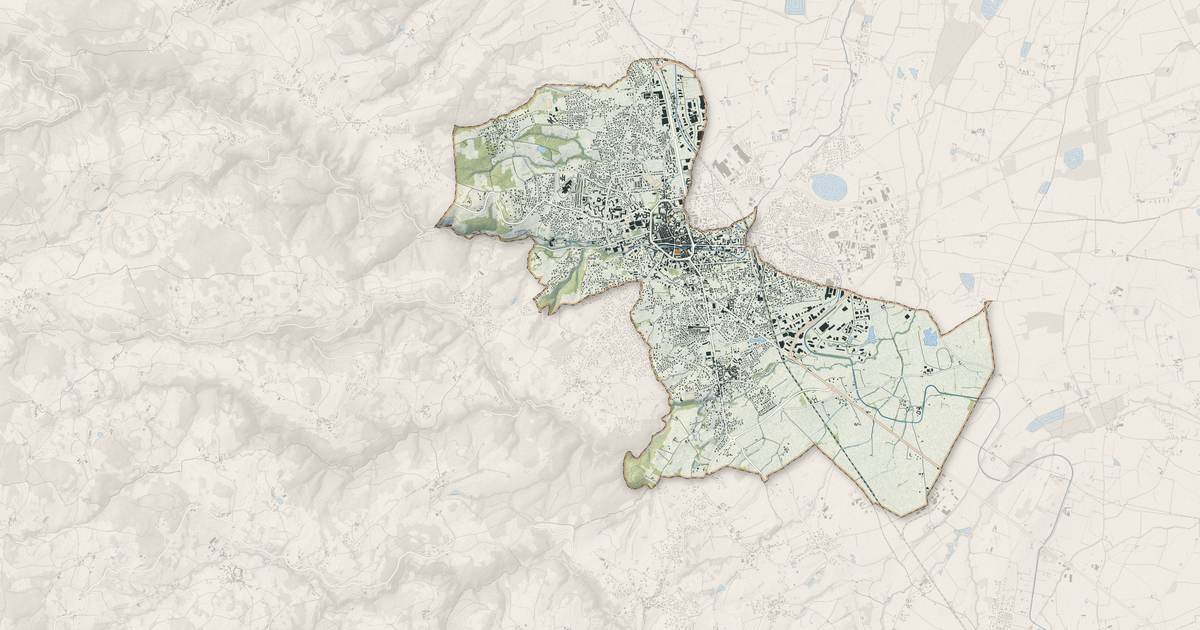 Portrait cartographique de Montbrison : relief, eau, forêts, bâti et voies, calculés à partir des données de l'IGN