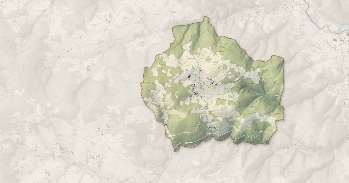 Portrait cartographique de Palogneux : relief, eau, forêts, bâti et voies, calculés à partir des données de l'IGN