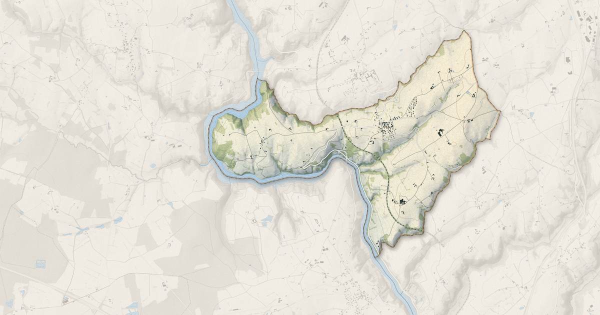 Portrait cartographique de Pinay : relief, eau, forêts, bâti et voies, calculés à partir des données de l'IGN