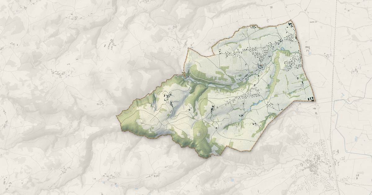 Portrait cartographique de Pralong : relief, eau, forêts, bâti et voies, calculés à partir des données de l'IGN