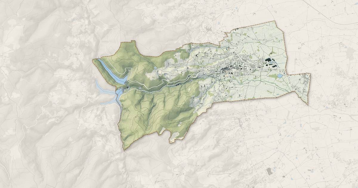 Portrait cartographique de Renaison : relief, eau, forêts, bâti et voies, calculés à partir des données de l'IGN