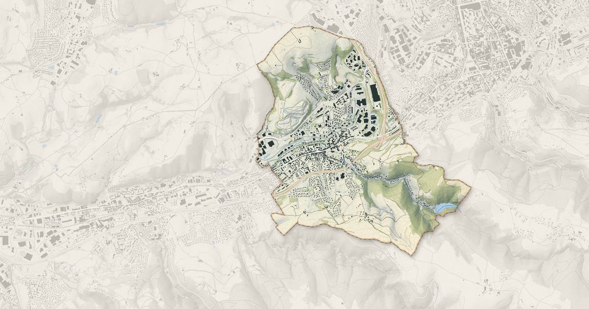 Portrait cartographique de La Ricamarie : relief, eau, forêts, bâti et voies, calculés à partir des données de l'IGN