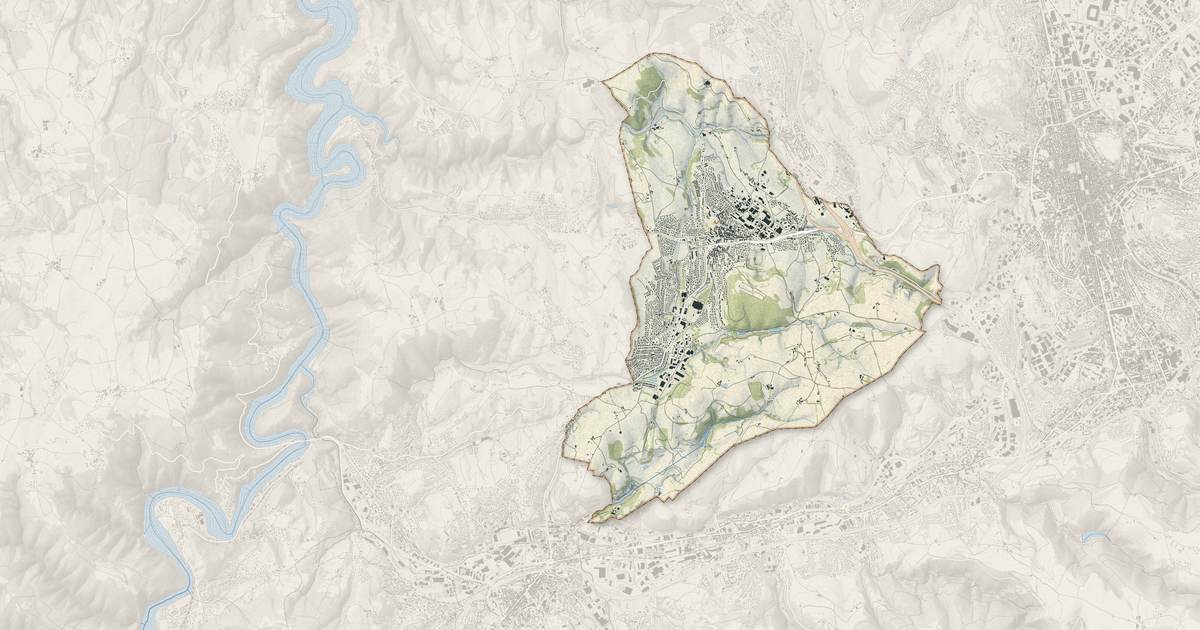 Portrait cartographique de Roche-la-Molière : relief, eau, forêts, bâti et voies, calculés à partir des données de l'IGN